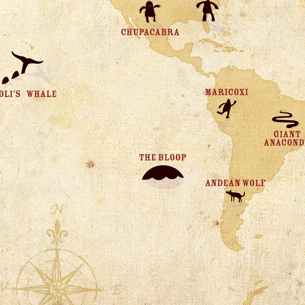 Cryptids of the World Postcard | Cryptozoology Map – Brooklyn Superhero ...